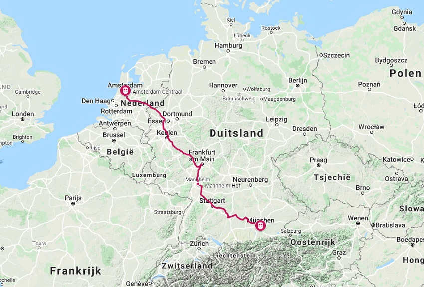 Route trein naar München