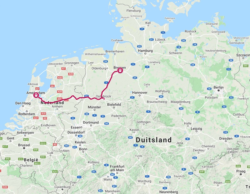 Route trein naar Bremen