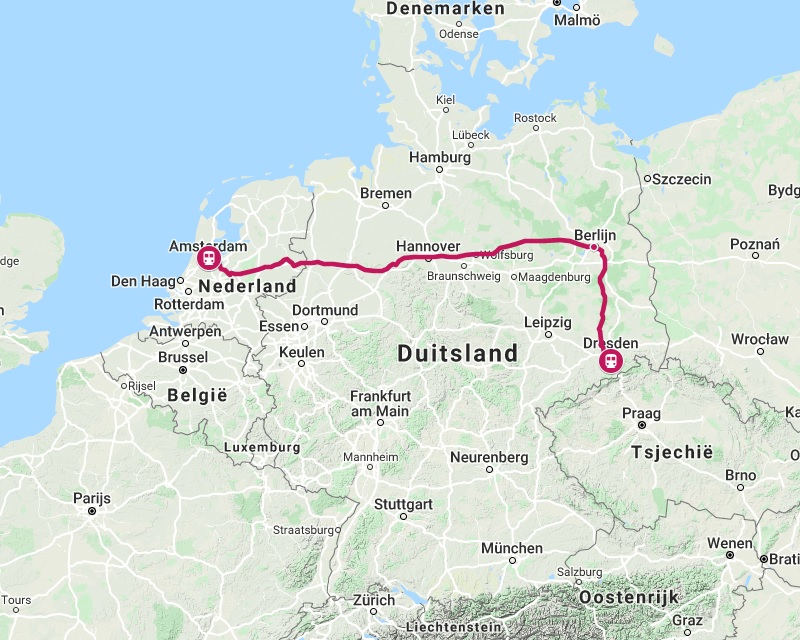 Route trein naar Dresden