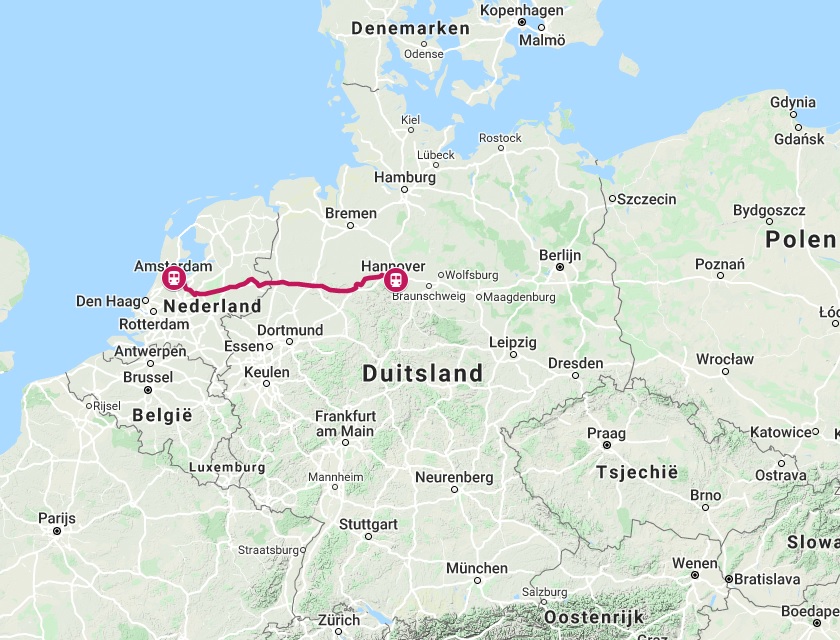 Route trein naar Hannover