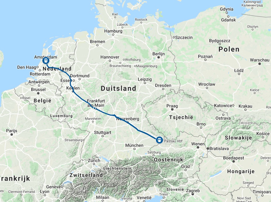 Route trein naar Passau