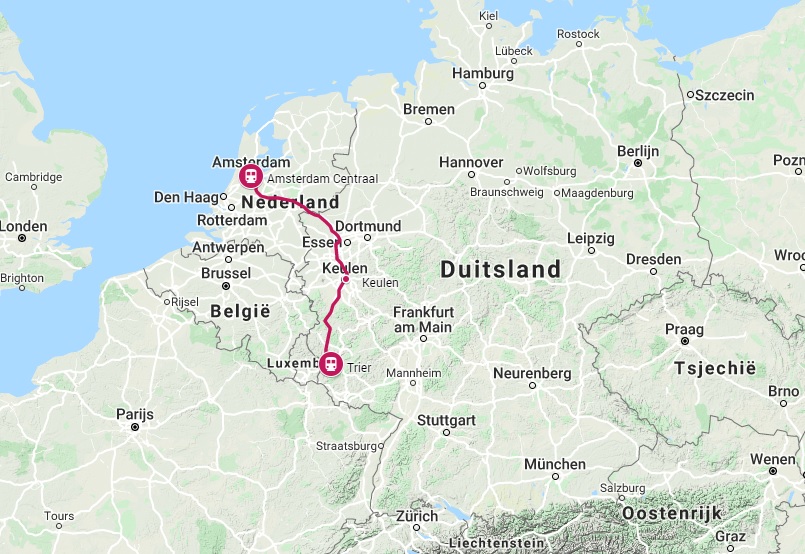 Route trein naar Trier