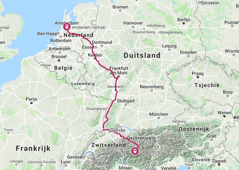 Route trein naar Sankt Moritz