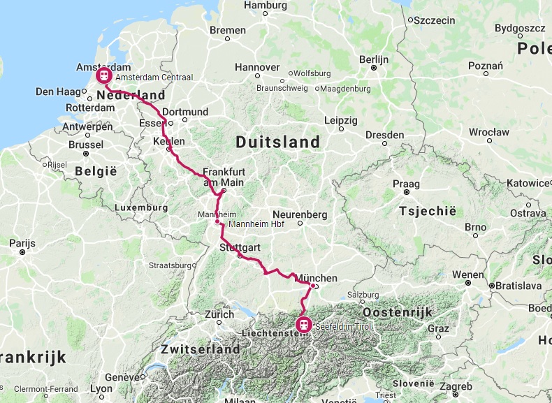 Route trein naar Seefeld in Tirol