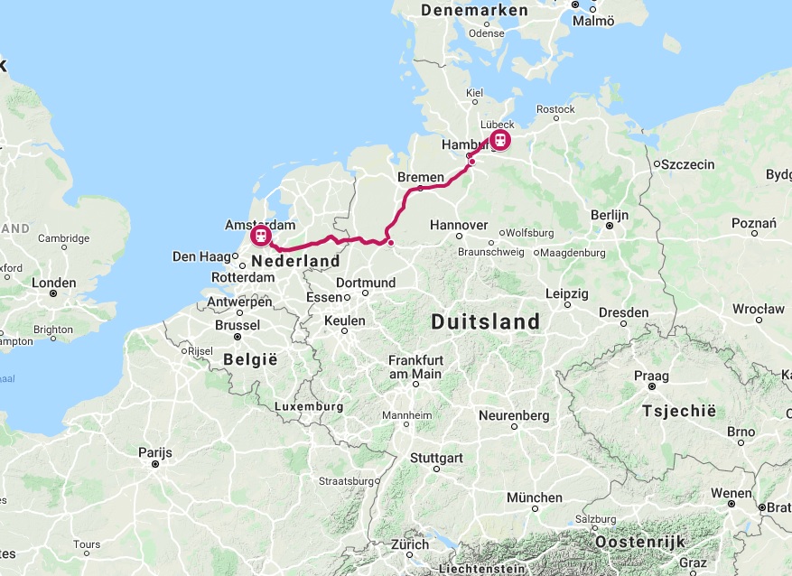 Route trein naar Lübeck