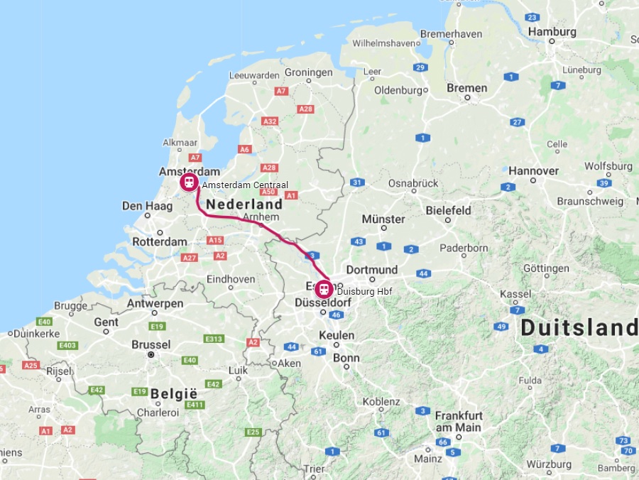 Route trein naar Dortmund