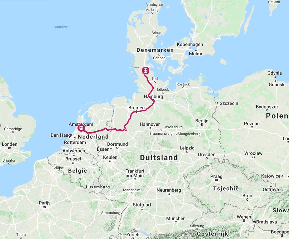 Route trein naar Flensburg