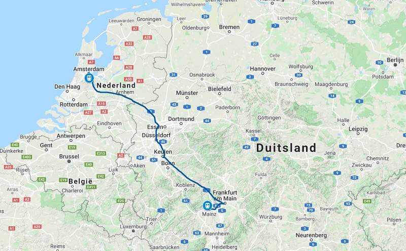Route trein naar Mainz