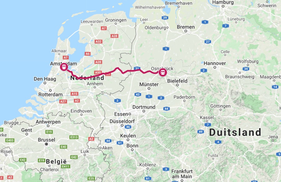 Route trein naar Osnabrück