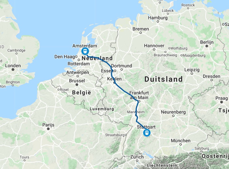 Route trein naar Stuttgart