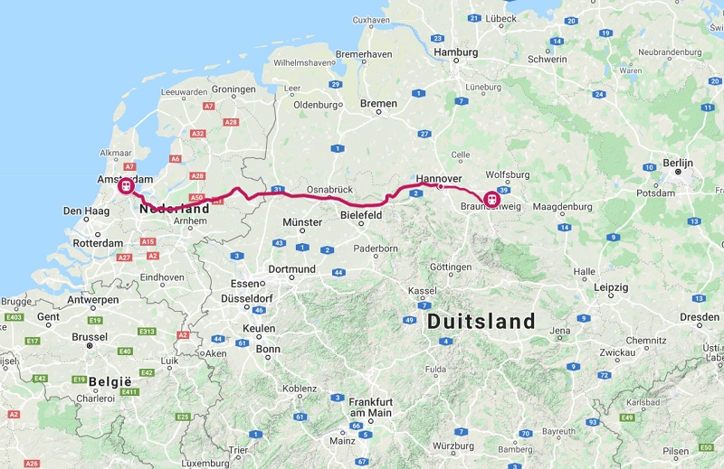Route trein naar Braunschweig