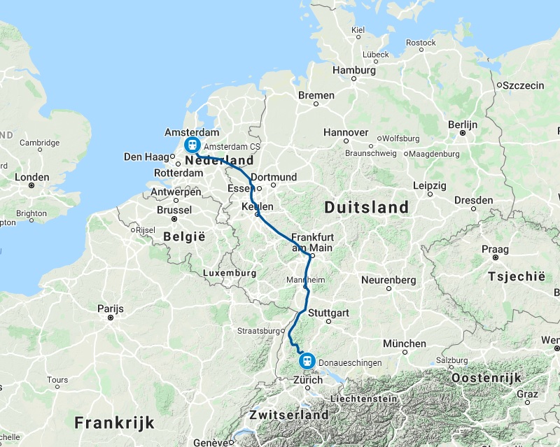 Route trein naar Donaueschingen