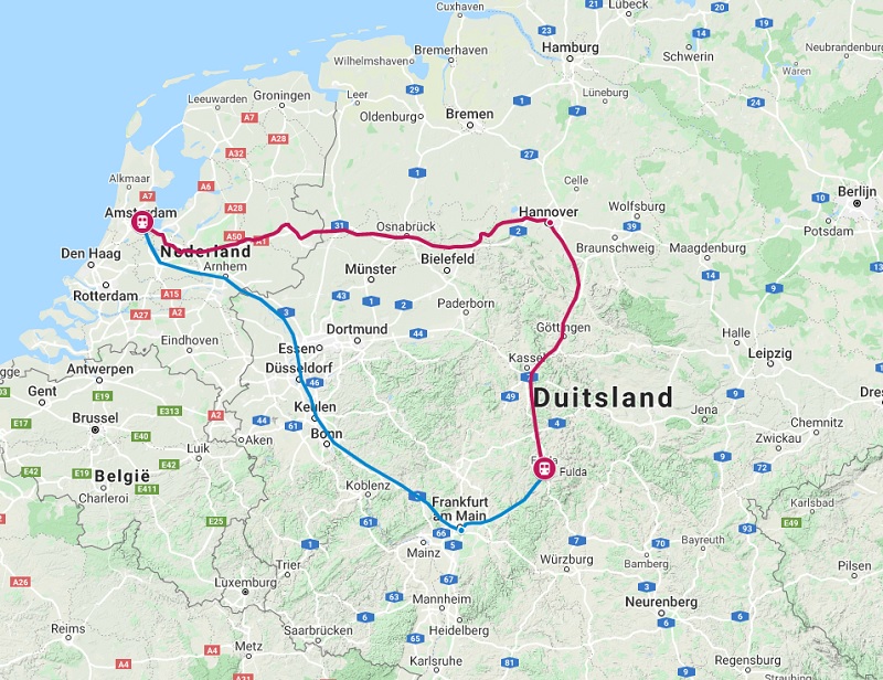 Route trein naar Fulda