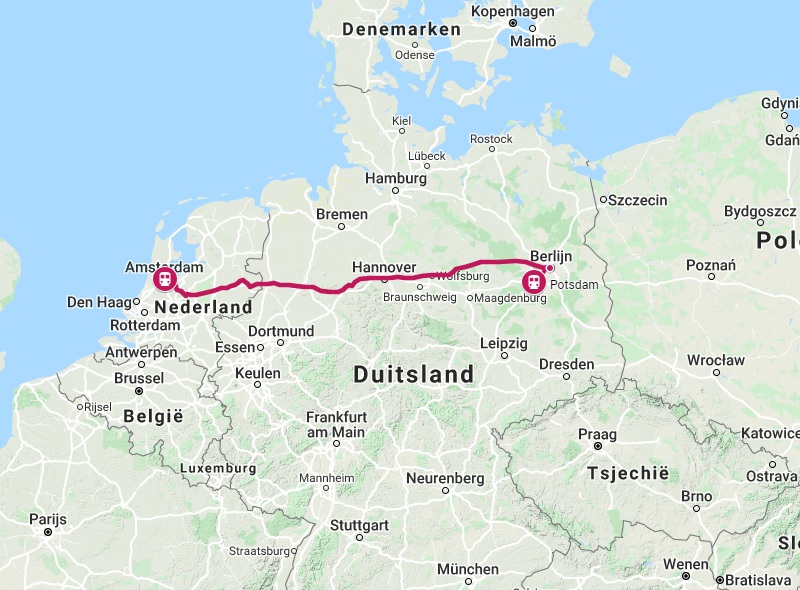 Route trein naar Potsdam