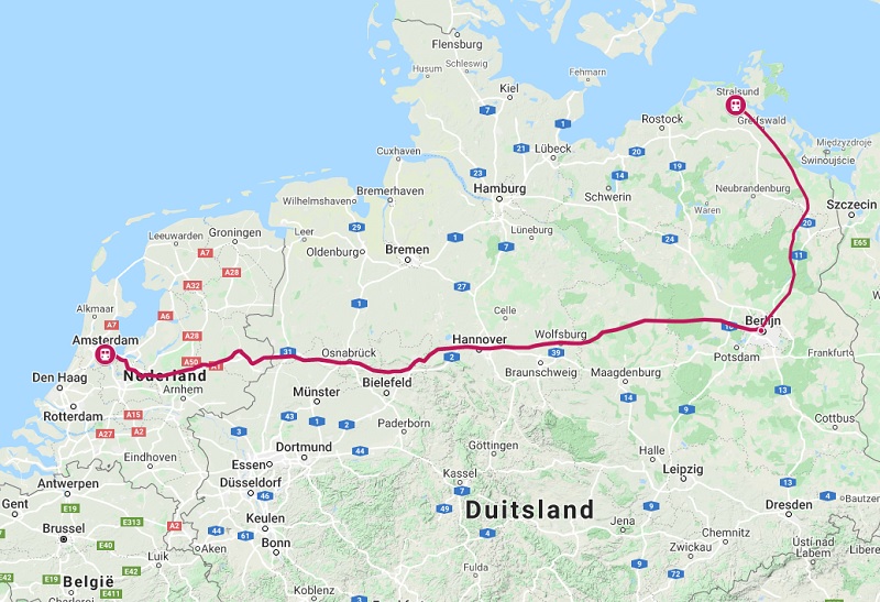 Route trein naar Stralsund
