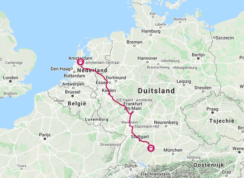Route trein naar Ulm