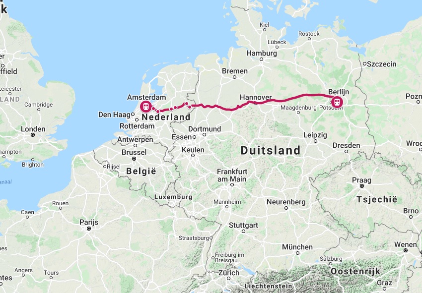 Route Intercity trein naar Berlijn