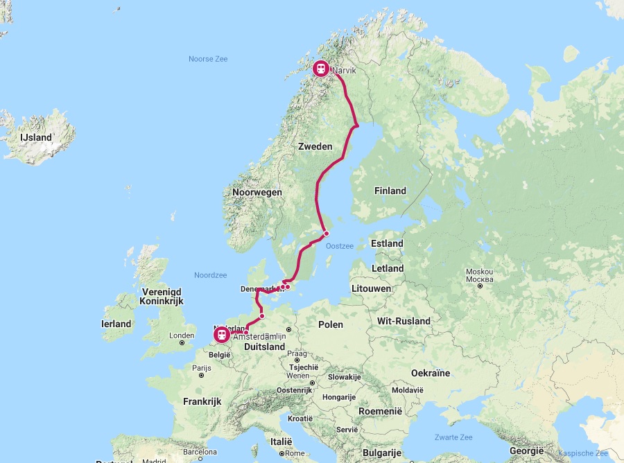 Verbinding trein naar Narvik