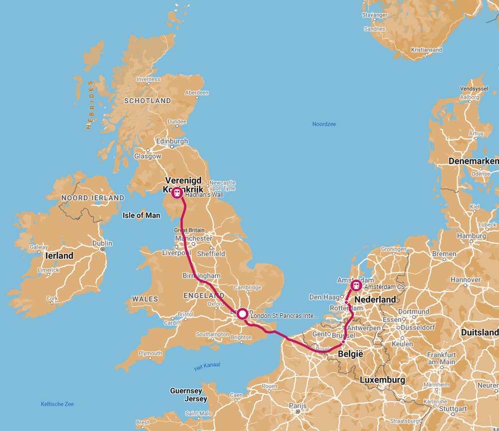Route trein naar Hadrian's Wall