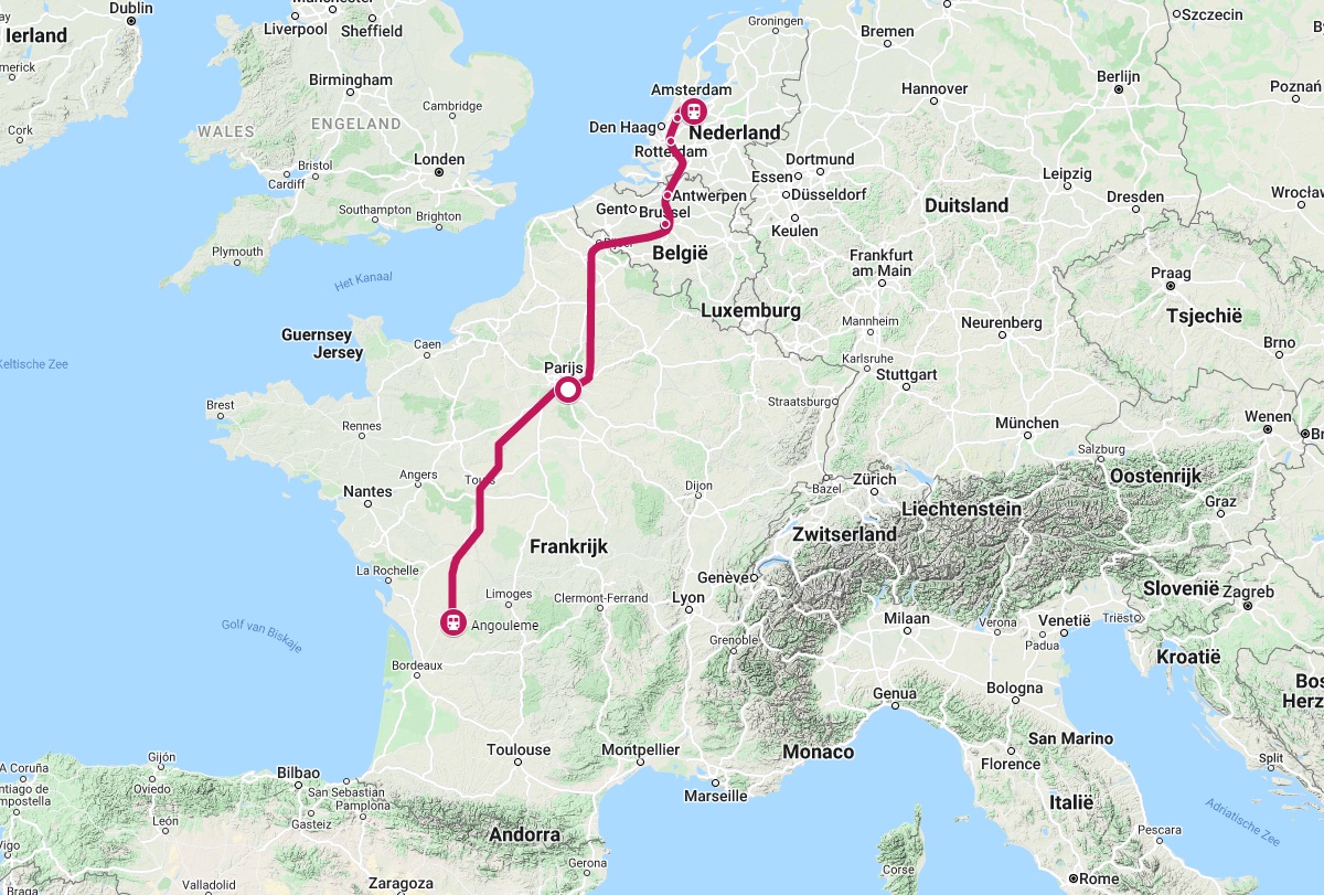Route van de trein naar Angoulême