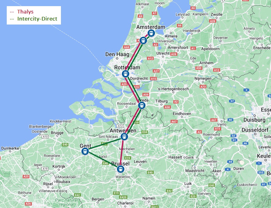 Route van de trein naar Gent