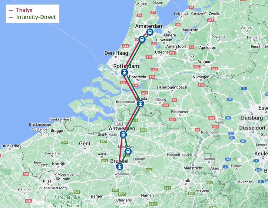 Route van de trein naar Mechelen